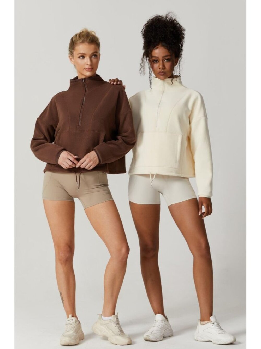 Women’s Chocolate Mock Neck Long Sleeve Half ZIP Fleece Pullover Sweatshirt - Picture 6 of 6